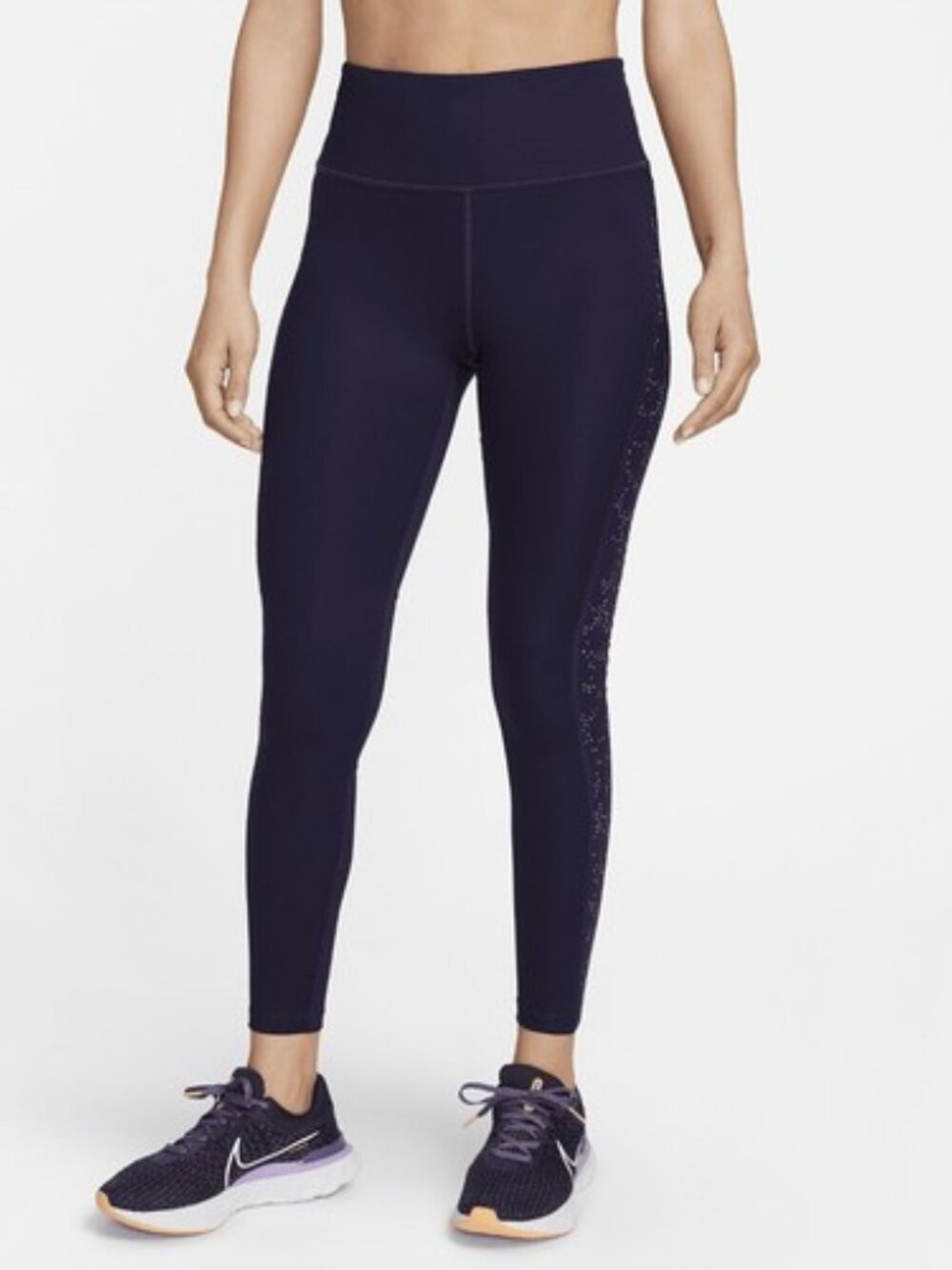 Nike Fast Dri Fit Purple Printed 7/8 Leggings Running Workout Women's L #FB4579